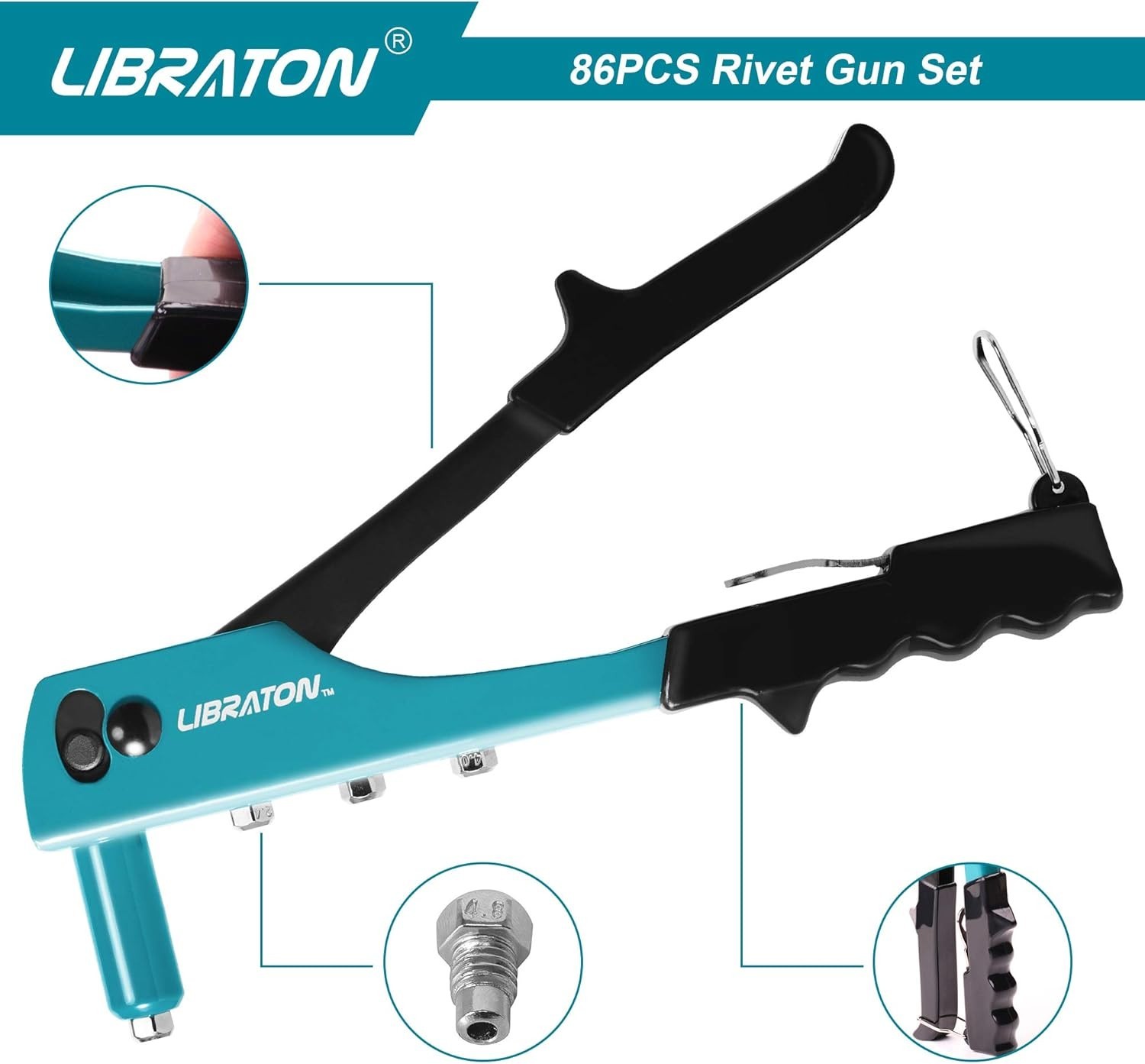 Lightweight Rivet Gun Kit - Professional Tool with 80 Metal Rivets & Drill Bits