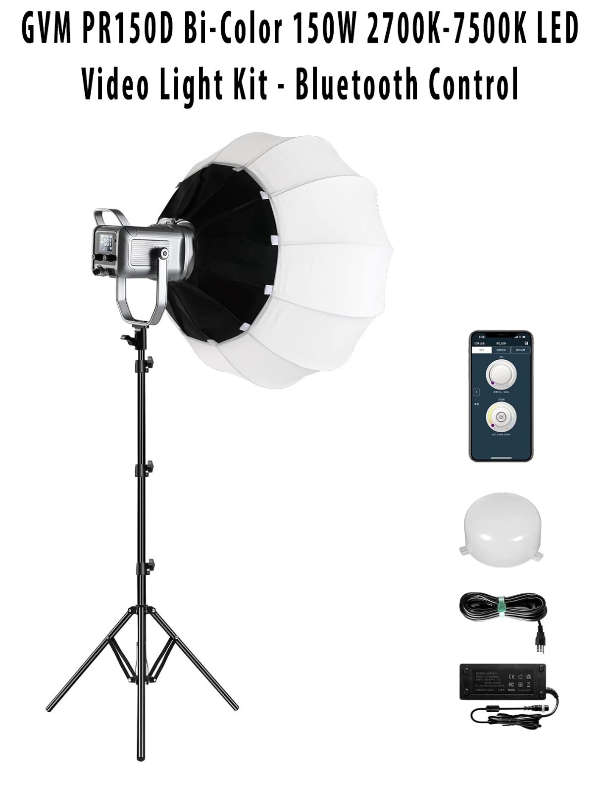 GVM PR150D Bi-Color 150W 2700K-7500K LED Video Light Kit - Bluetooth Control