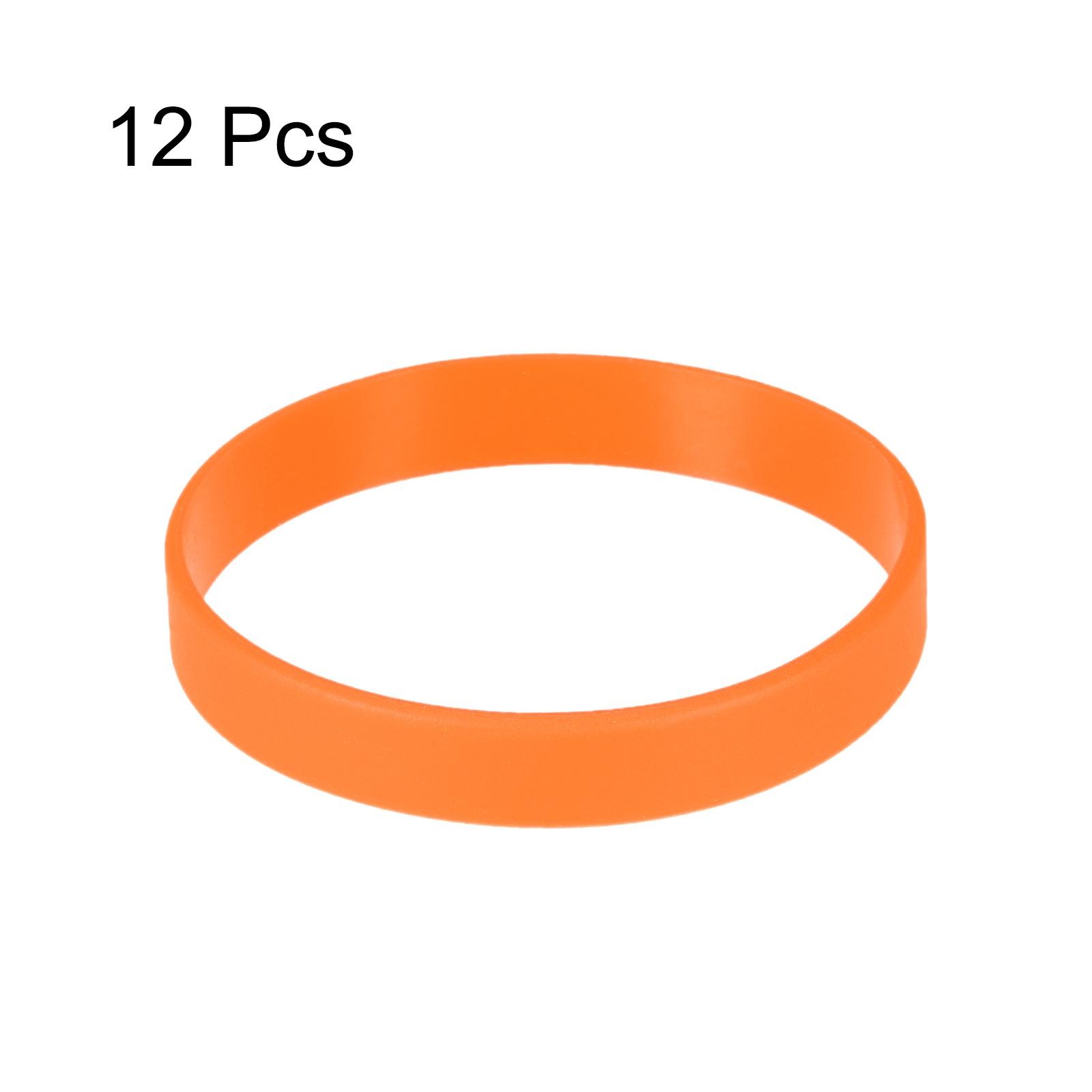 12pcs Plain Silicone Wristbands 8 Inch Circumference 1/2 Inch Width, Orange