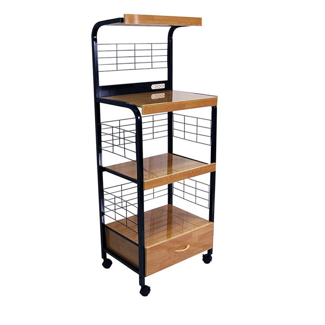 59.5" Tall 4-Tier Microwave Kitchen Cart with Drawer and Outlet, Black