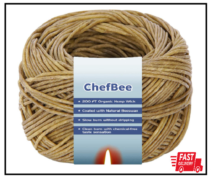 200 FT 100% Organic Hemp Wick, Hemp Wick Well Coated Natural Beeswax for Hemp Wi