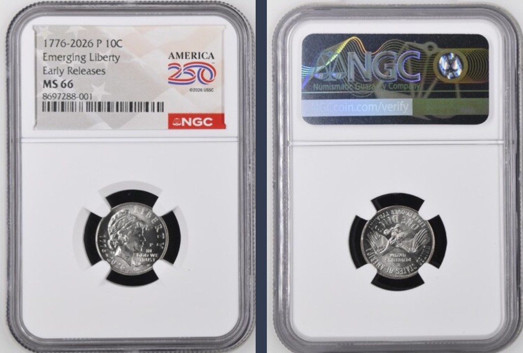 1776 - 2026 P 10C Dime Emerging Liberty NGC MS66 Early Releases 250 Anniversary