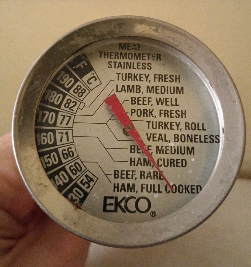 Vintage Ekco Round Stainless Steel Meat Thermometer