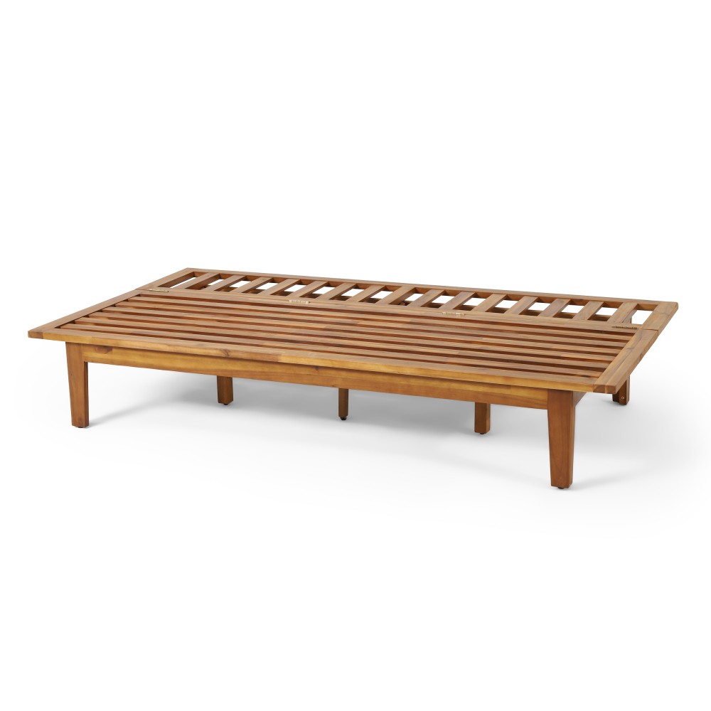 Acacia Wood Daybed w/ Waterproof Cushion, Converts to Bed, Beige