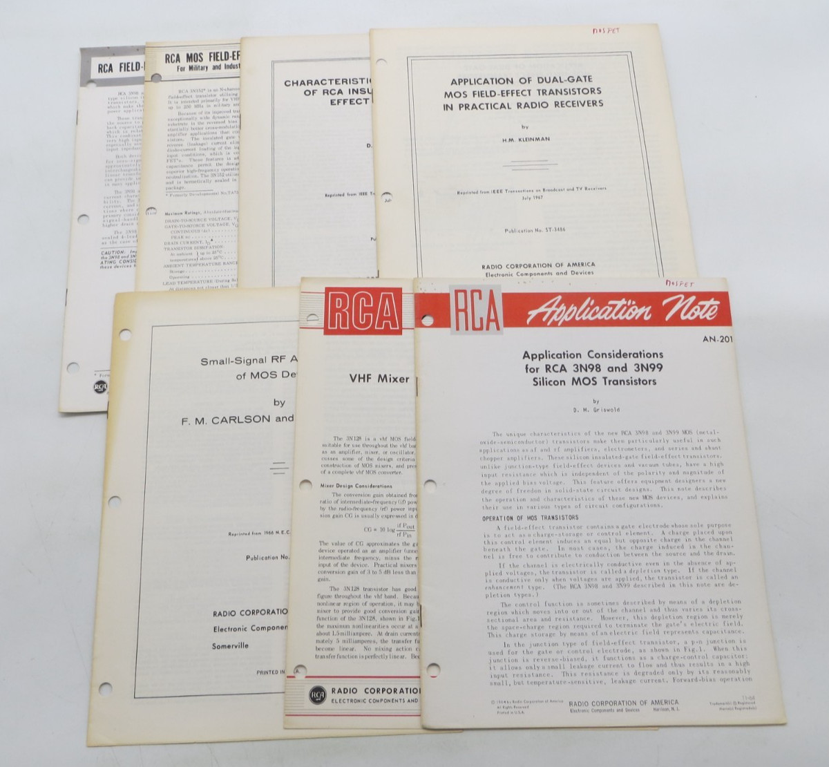 RCA Lot of 7 Vintage Tech Application Sheets vtg data reference papers