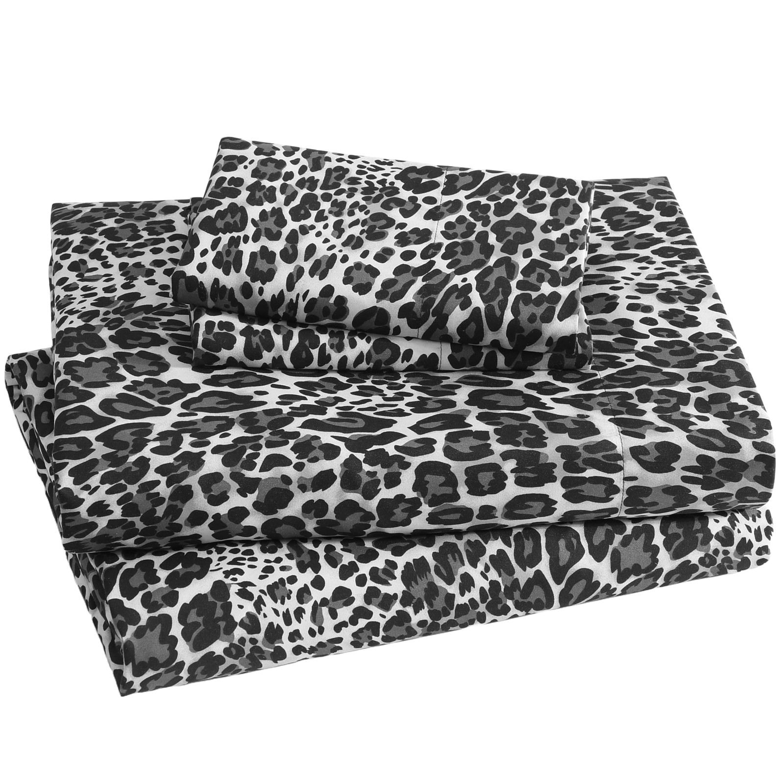 Printed Microfiber Queen Bed Sheet Set Leopard Gray 12" Deep Pockets Soft