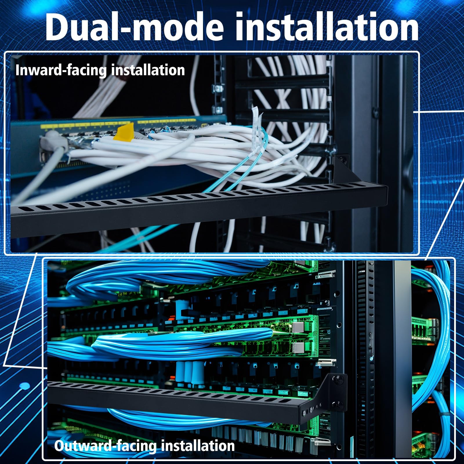 1U 19 Inch Rack Mount Cable Management Horizontal Bracket Lacing Bar 2 PCS
