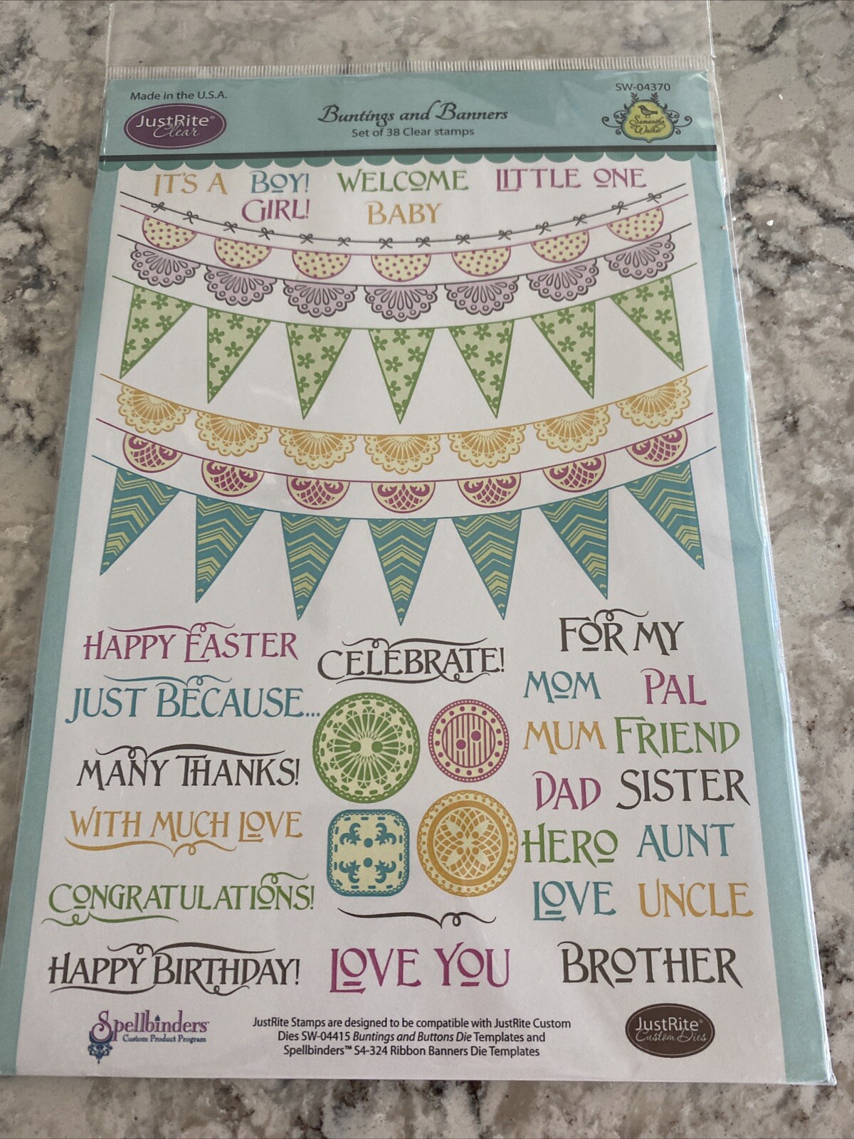 JustRite Buntings And Banners Set Of 38 clear stamps SW-04370 Card Making