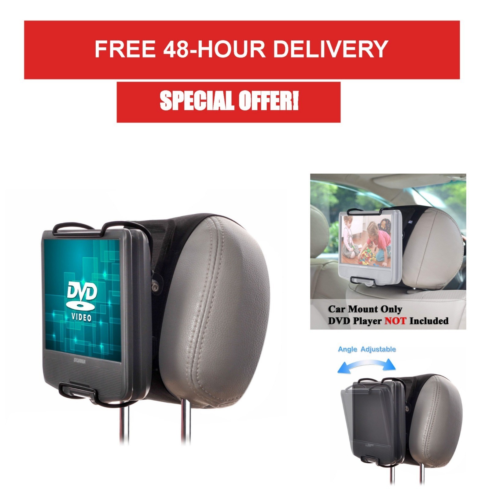 WANPOOL Portable DVD Player Car Headrest Mount - Adjustable Clamp