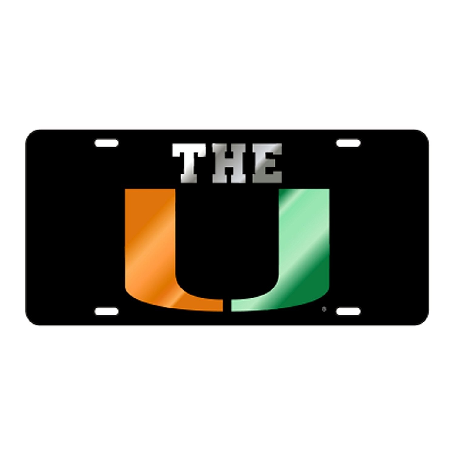 UNIVERSITY OF MIAMI Hurricanes Black Mirrored "THE U" License Plate / Tag