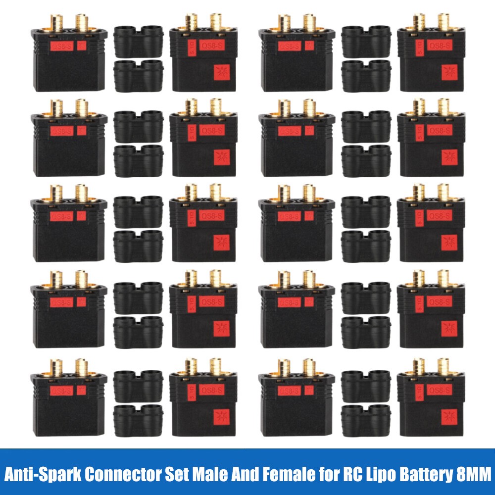 10 Pairs QS8-S Anti-Spark Connector Set Male And Female for RC Lipo Battery 8MM