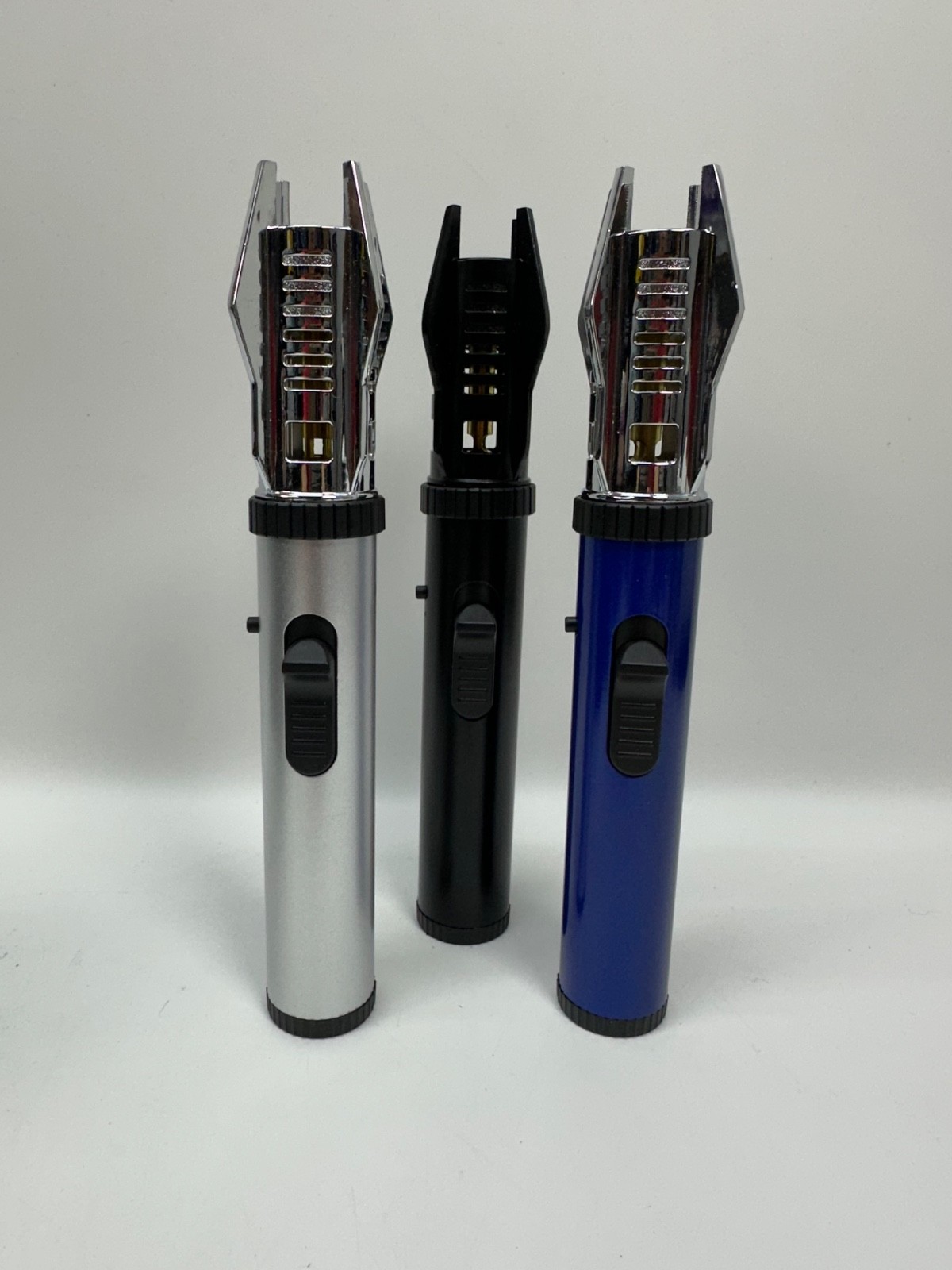 Lightsaber Lighter Torch, Windproof Butane Refillable Blue, Black. Silver