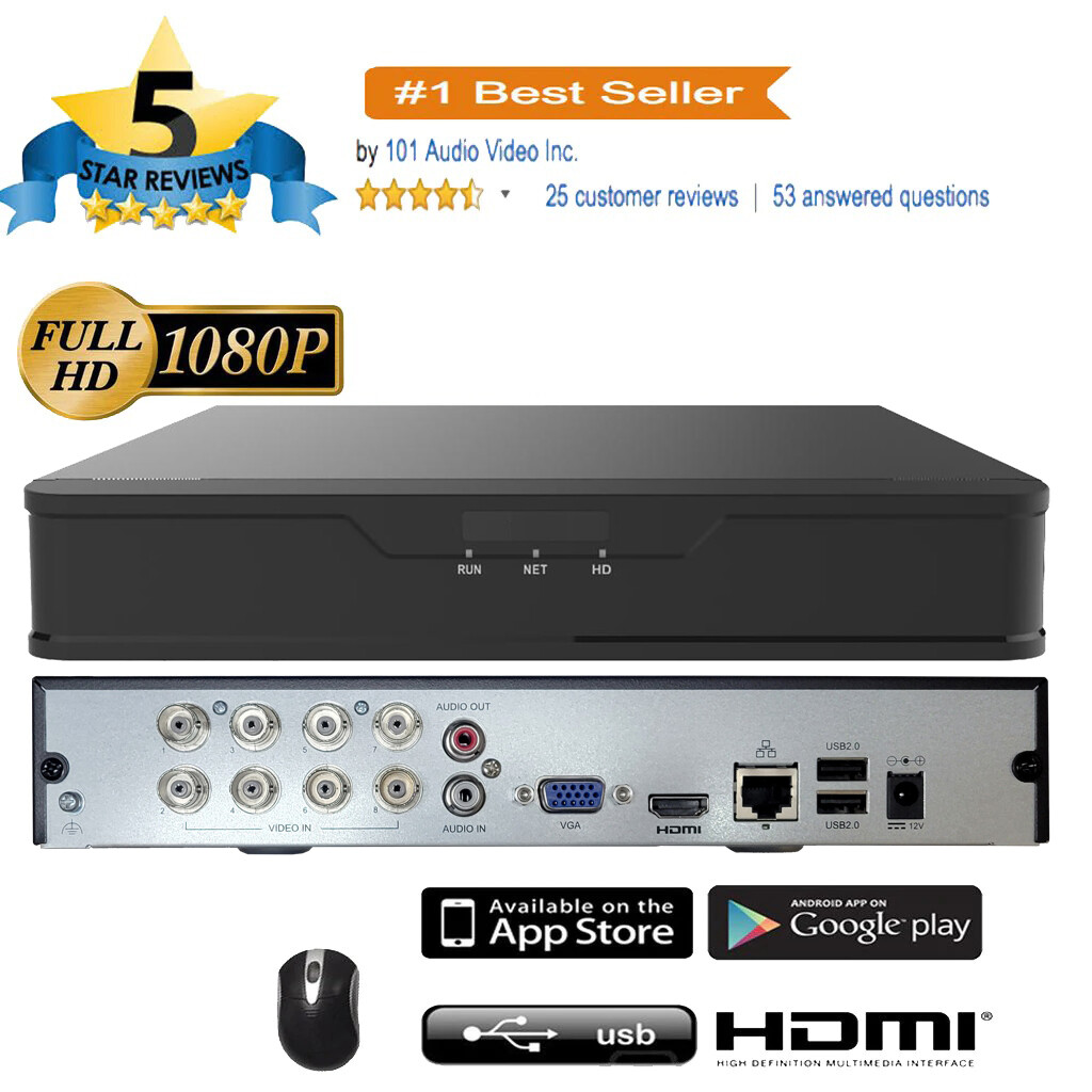 DVR NVR CAMERA PKG1080P HD 5in1 8CH Channel DVR & 2 .8-12mm Varifocal Camera x8