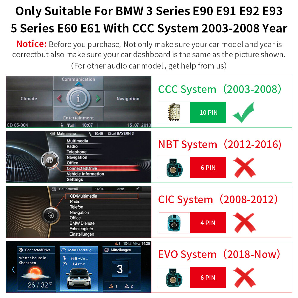 8.8' Wireless CarPlay Auto Car Touch Screen For BMW E90 E60 E61 E63 CCC