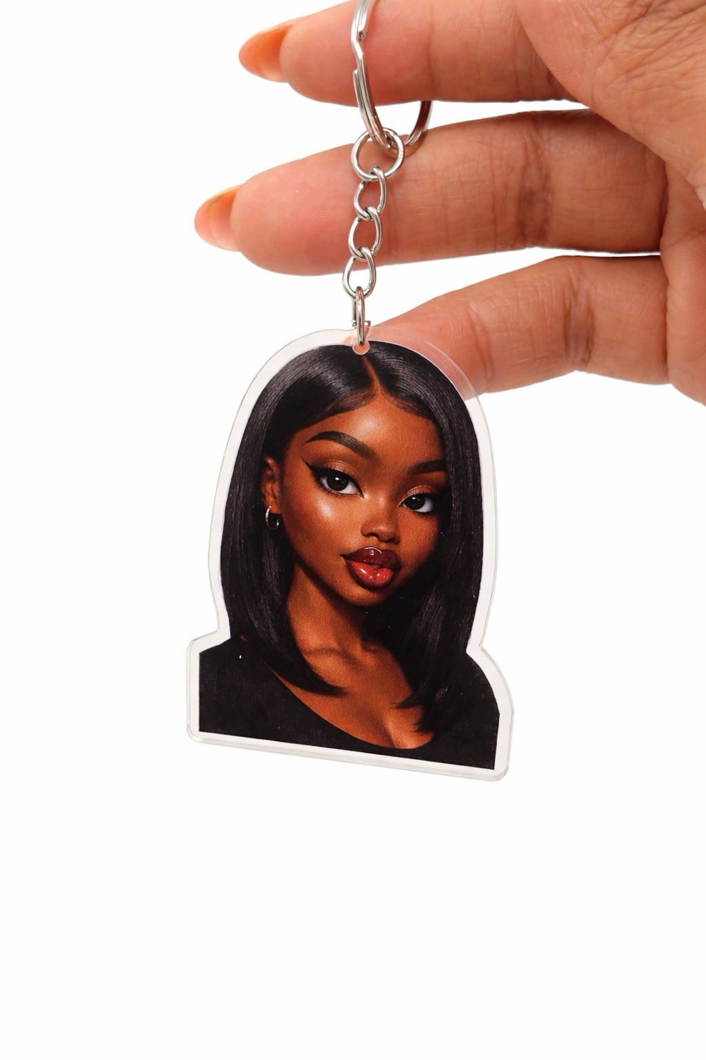 Cute Black Girl Keychain Set Acrylic Purse Charm for Bags Keys