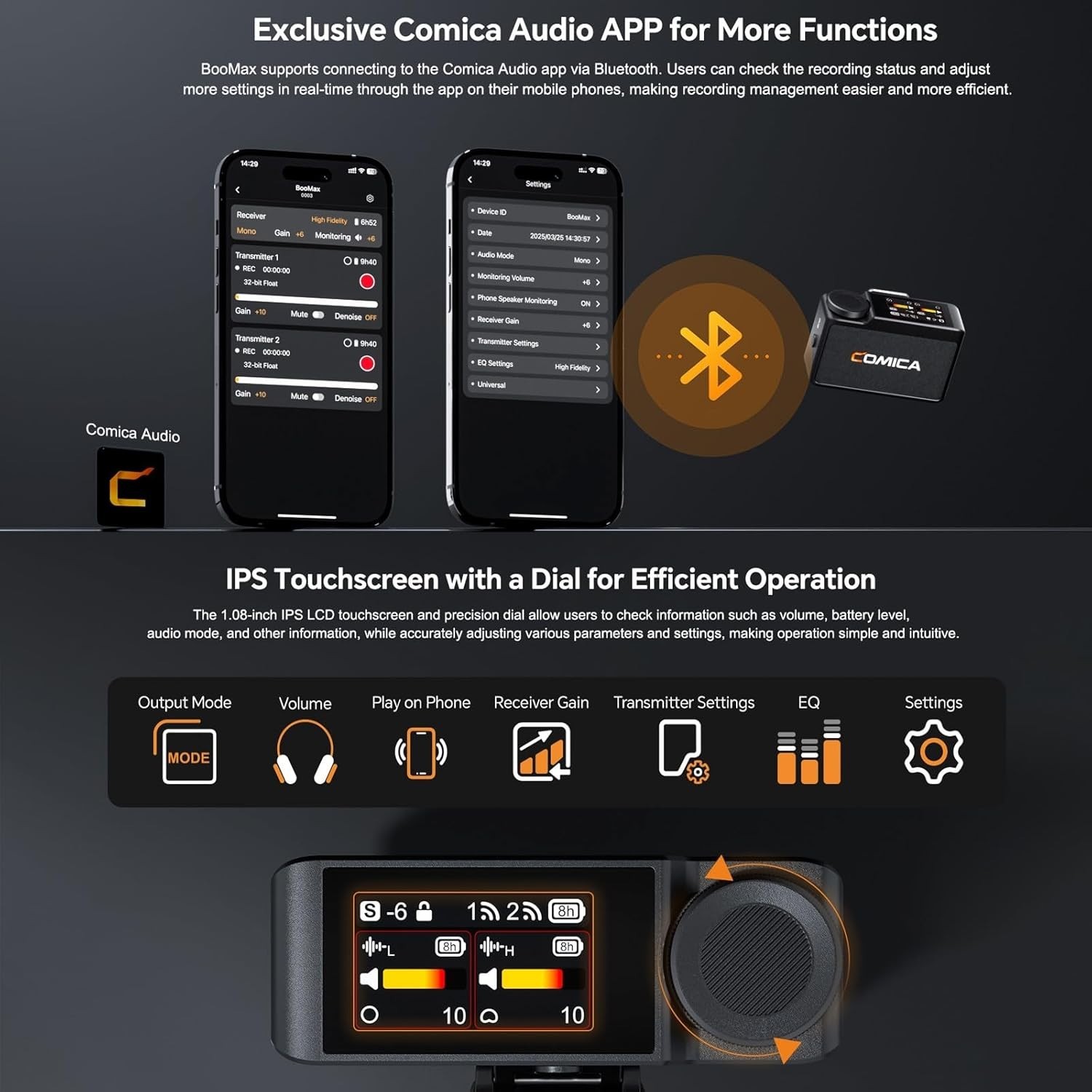 COMICA BooMax Wireless Lavalier Microphone 32Bit Float Bluetooth onboard Storage
