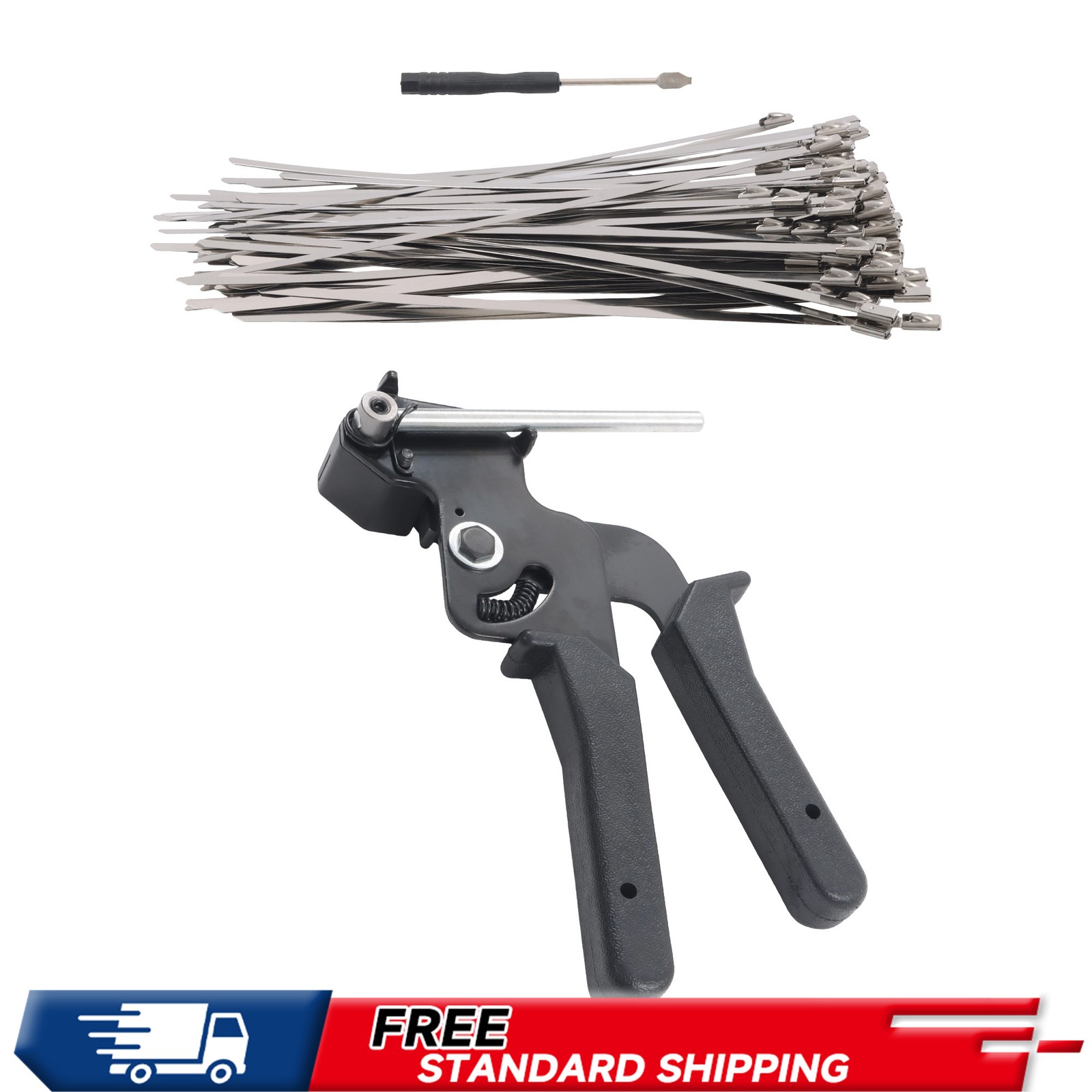 200 lb Stainless Steel Cable Tie Gun + 50pcs Metal Zip Ties Self-locking 5.9"