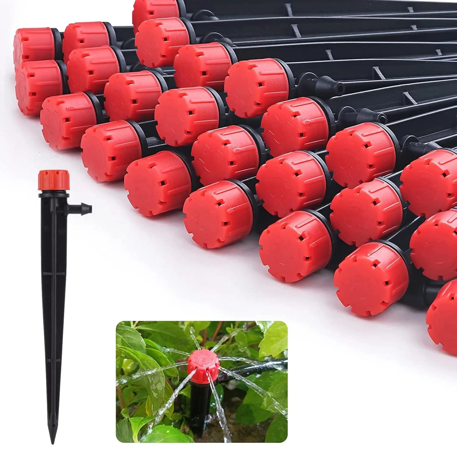 100 pcs Drip Emitters for 1/4" Drip Irrigation Tubing, Adjustable 360 Degree Wat