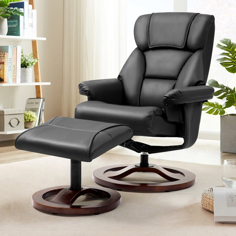 Trule Leather Swivel Recliner Chair With Ottoman Ergonomic for Living Room Home