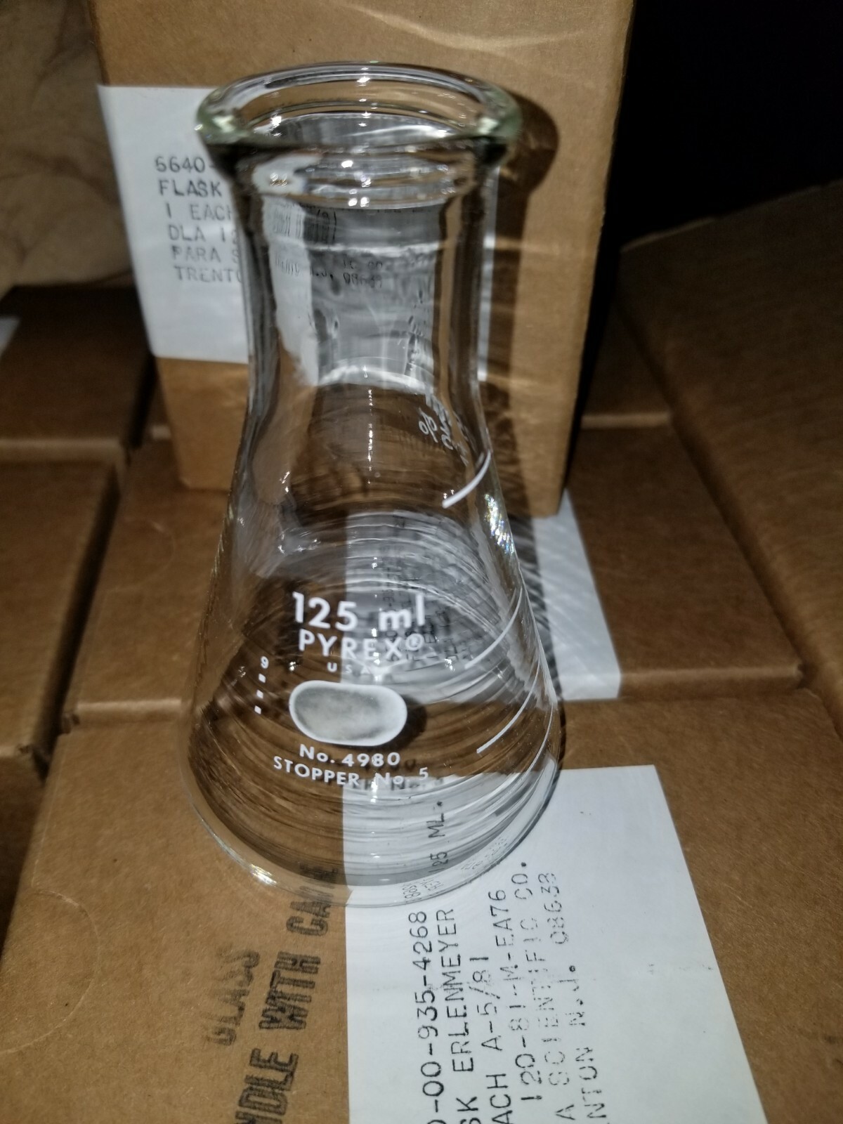 Corning Pyrex 125ml Erlynmyer Flask, CS/12, NIB