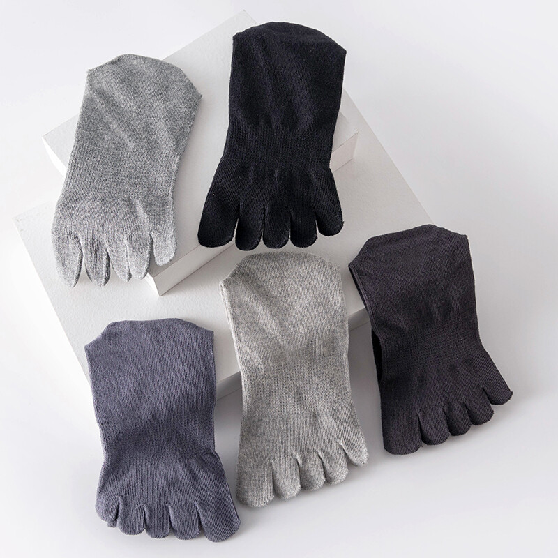 5Pack Men 100% Cotton Crew Ankle Athletic Five Finger toe Sport Black Socks 7-11