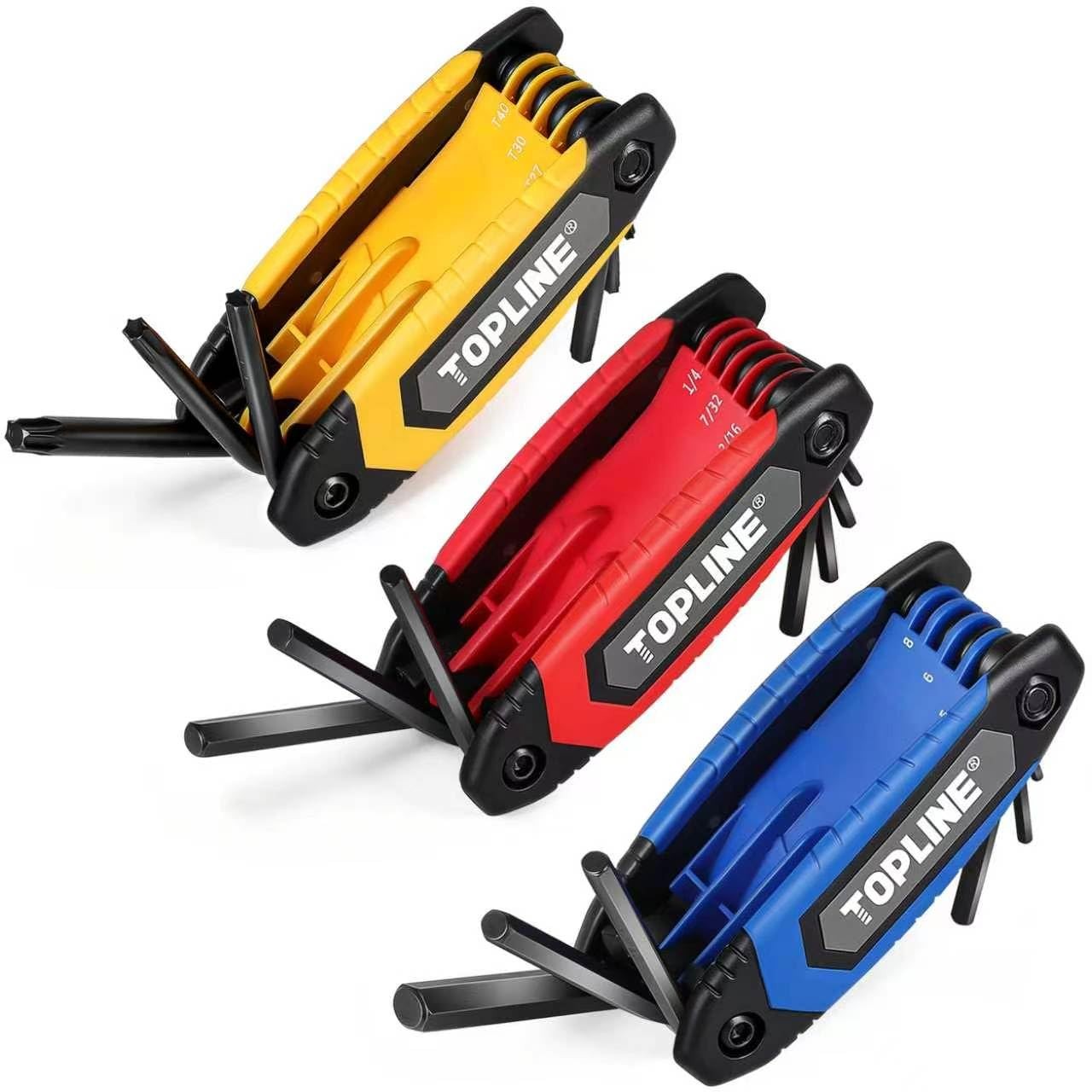 Topline 25-piece Folding Hex Key Set, 3 Pack, Portable Yellow, Red, Blue
