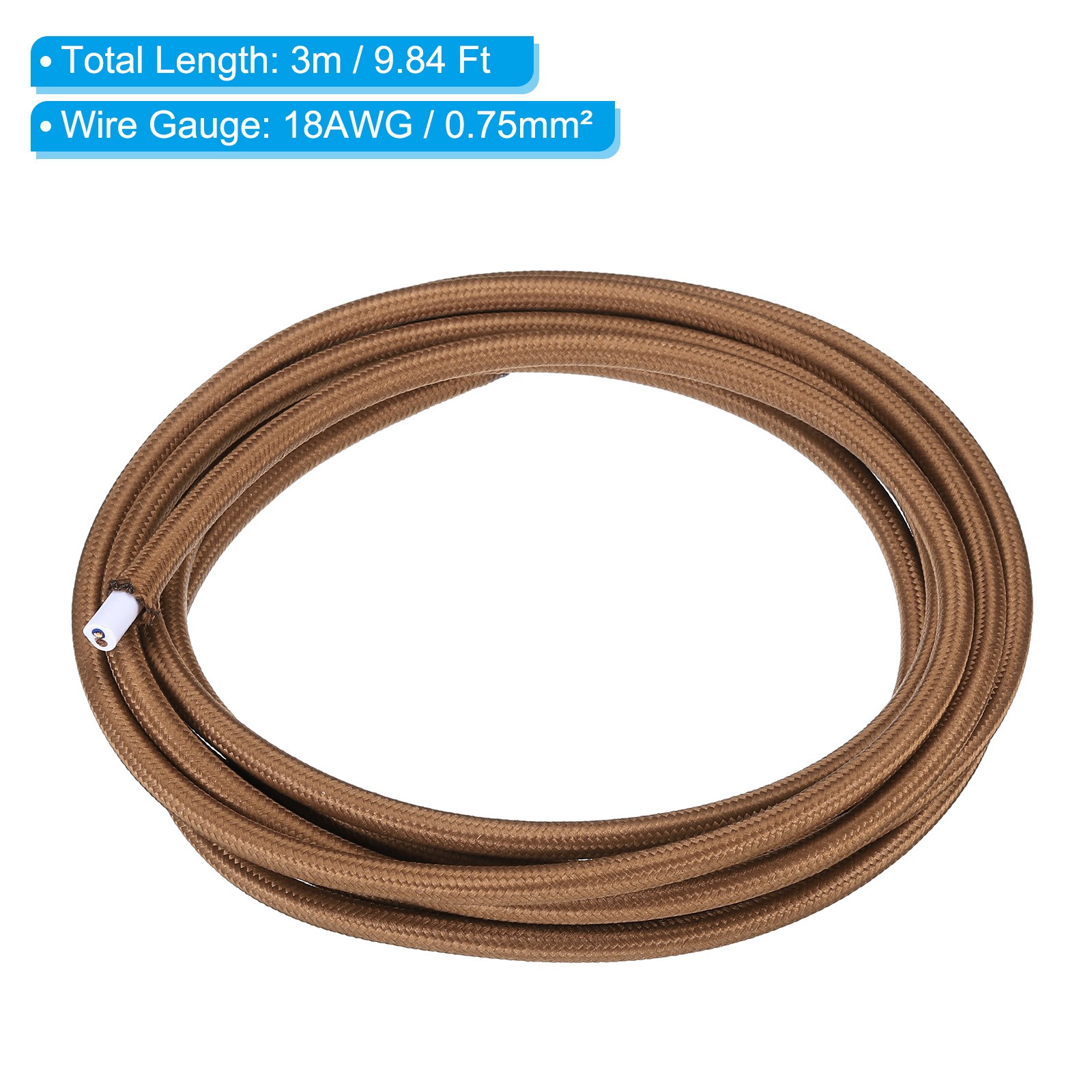 9.84ft 18AWG 2 Core Fabric Cloth Covered Round Wire Brown