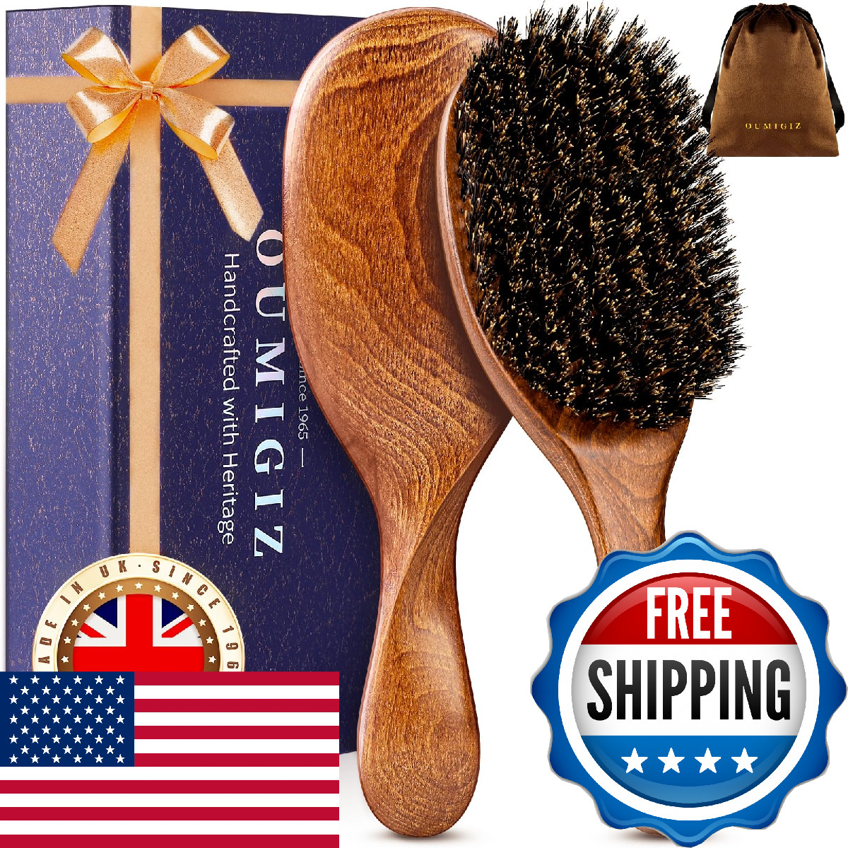 Boar Bristle Hair Brush Since 1965 British Craftsmanship Handmade Wooden Slick B