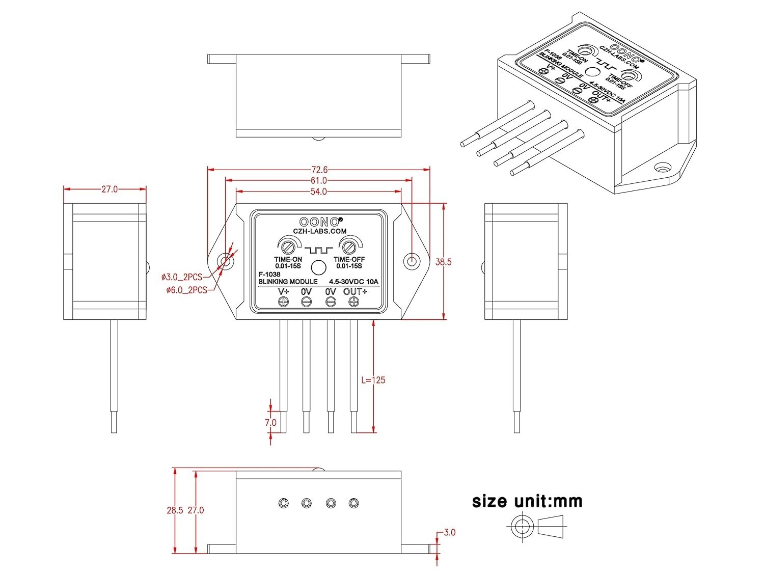 DC 4.5-30V 10Amp Blinking Flasher Module, Normally Open