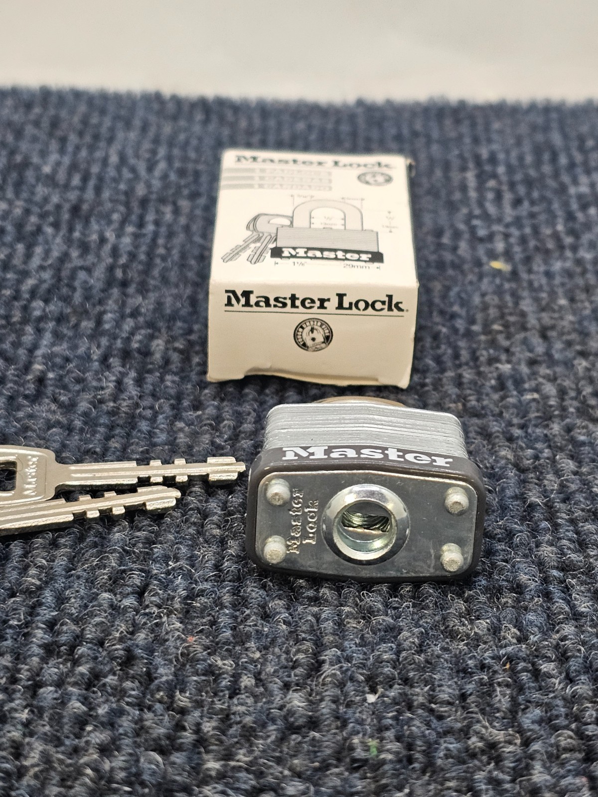 (QTY 4) Master Lock Padlock Rectangular Silver Steel 1-1/8"H W/ Keys