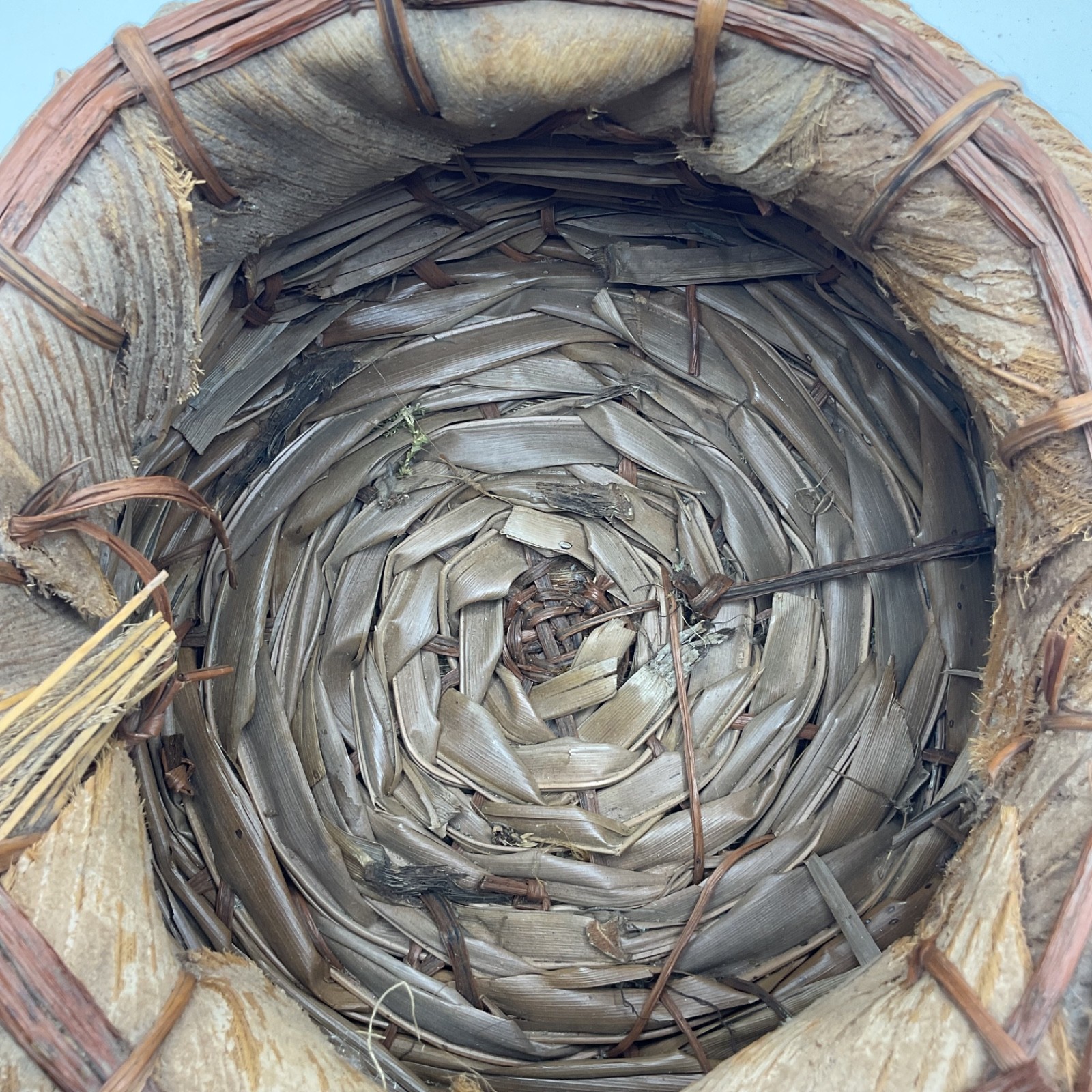 Handmade Palm Husk Sheath Basket Planter 11” Rustic Tiki Boho Tropical