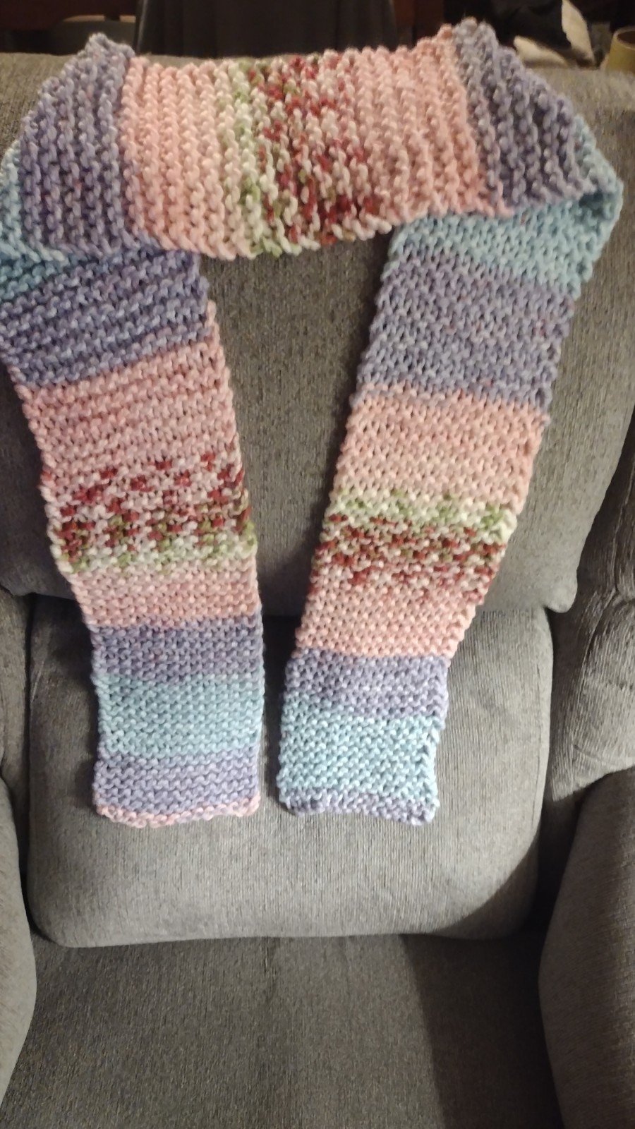 Handmade Knit Scarf Soft Multicolored Pastel 58" x 6" Acrylic Machine Washable