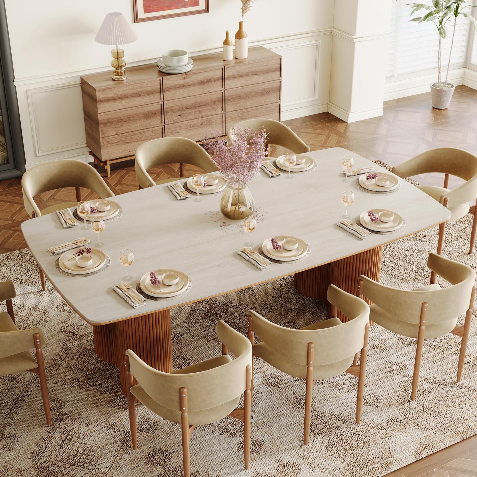78.7" Sintered Stone Dining Table for 8-10，Luxury Rectangular Kitchen Table w...