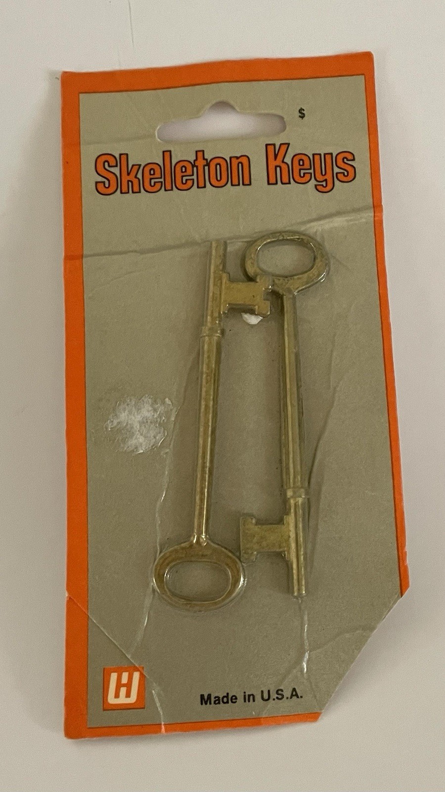 Vtg New Pkg of 2 Skeleton Keys Wessel Hardware  USA Made 3" Long
