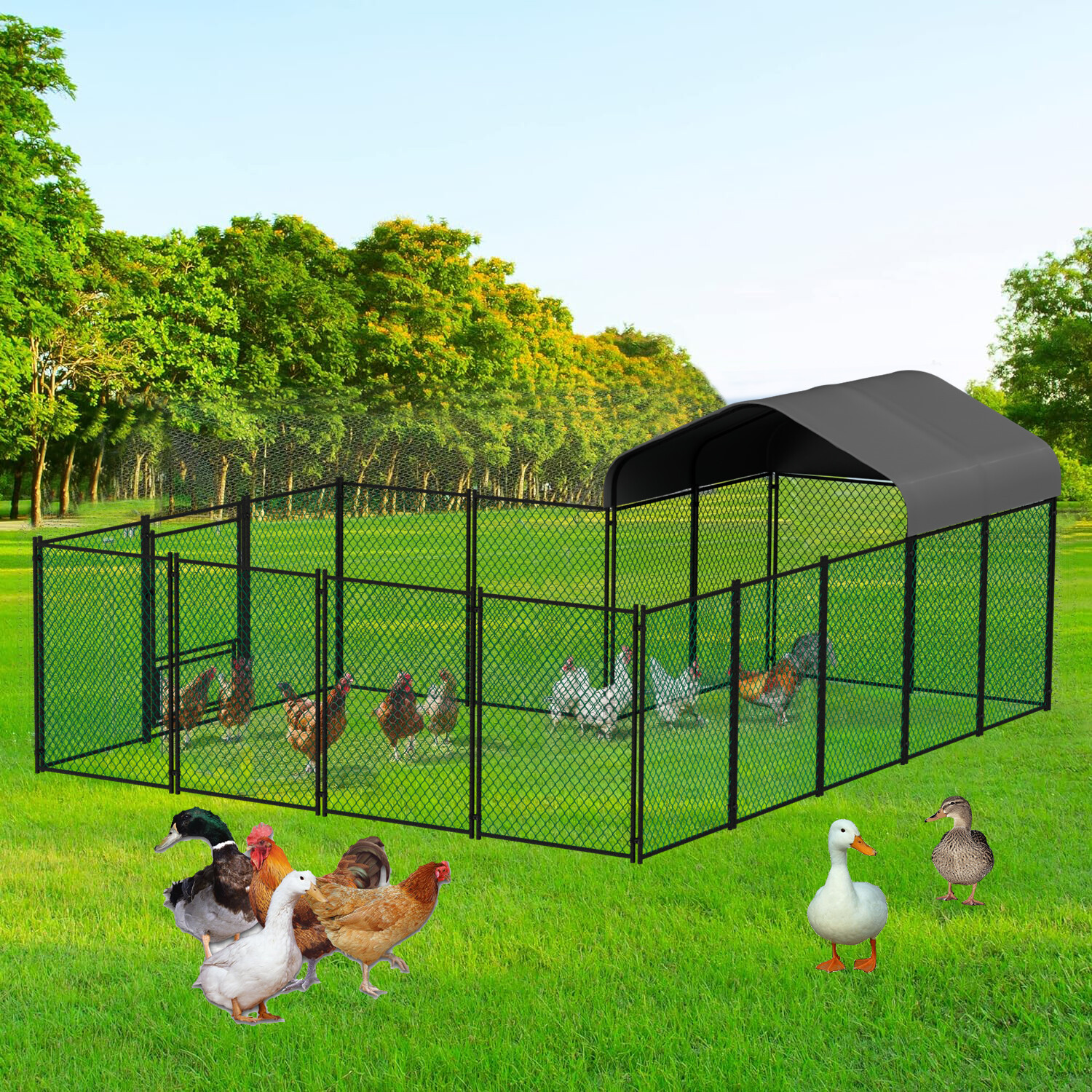 Large Heavy Duty Metal Walk-In Chicken Coop Run Cage w/ Waterproof Cover Outdoor