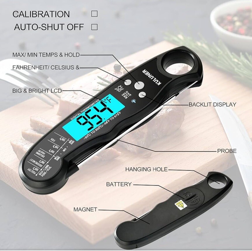 Waterproof Digital Instant Read Meat Thermometer with 4.6 Folding Probe