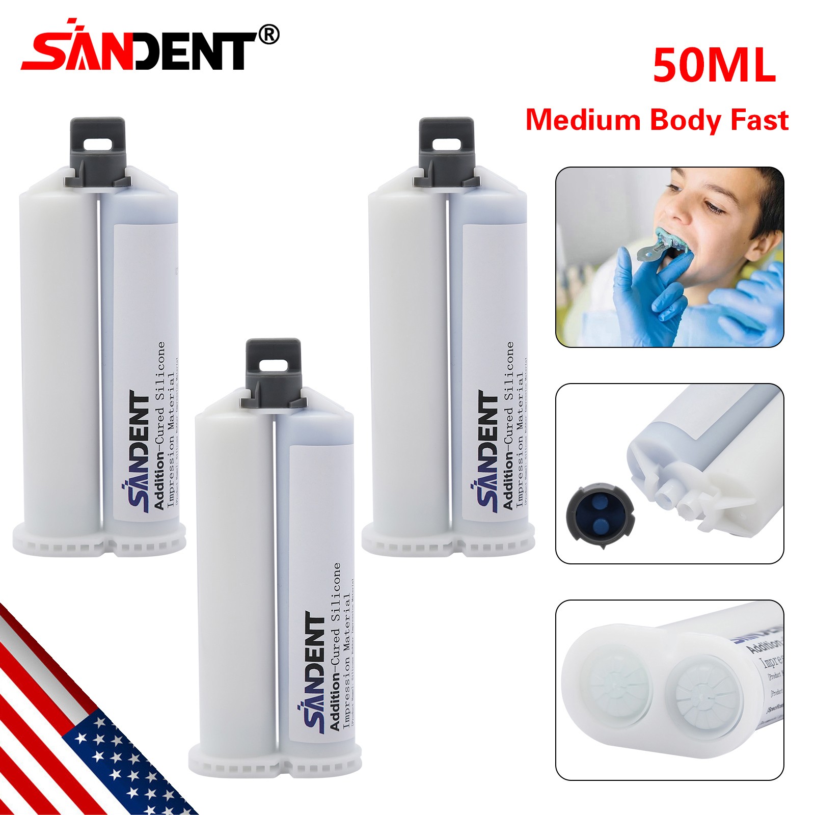 3* MEDIUM BODY Impression Material FAST SET 50ml Cartridges VPS+5*Mix Tips