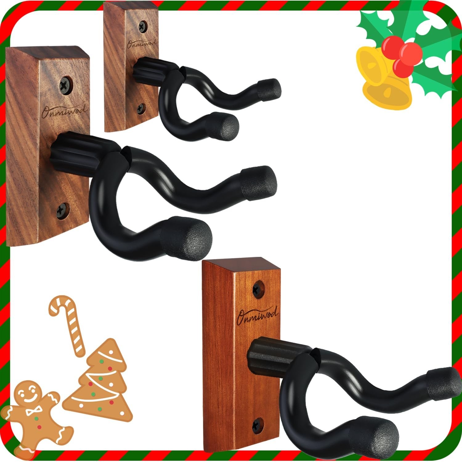 Onmiwod Guitar Wall Mount 3 Pack, Black Walnut Wood & Mahogany Wood Guitar Ha...