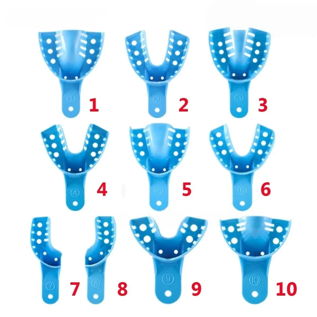 10 Pc/Set Dental Disposable Plastic Impression Trays Blue Plastic Denture