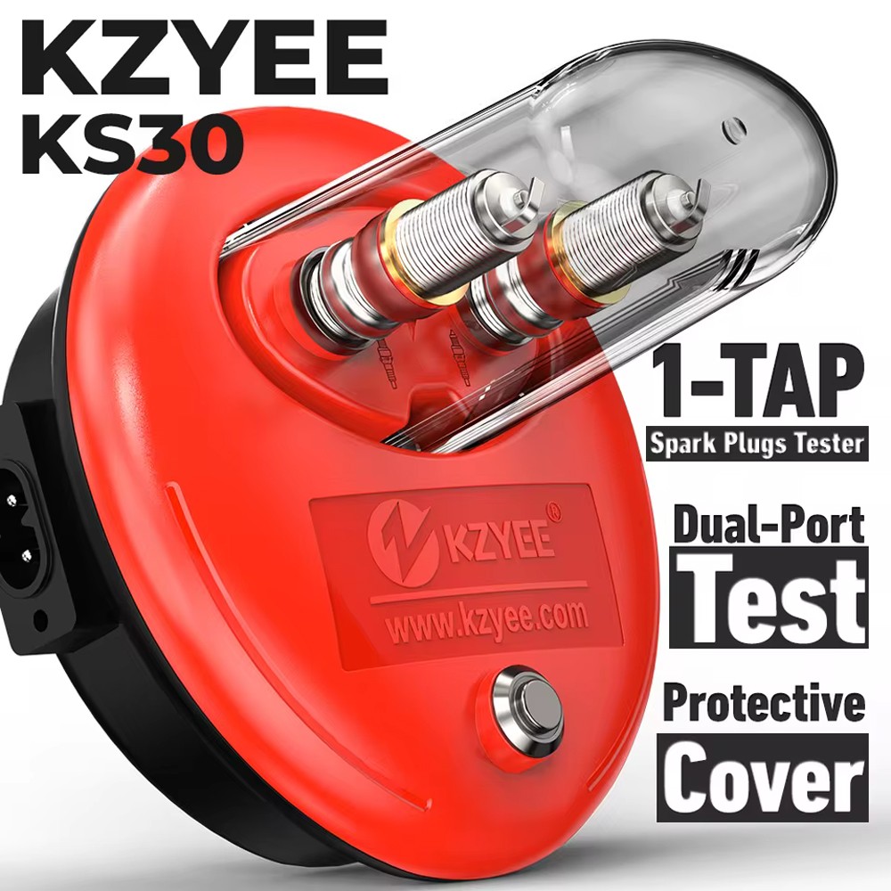 KZYEE KS30 Spark Plug Tester for 12V Vehicles Dual Hole Ignition Analyzer Tool
