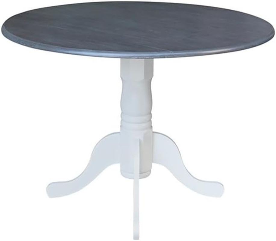 42 In. Wood Dining Table with 2 Madrid Ladderback Chairs in White/Heather Gray