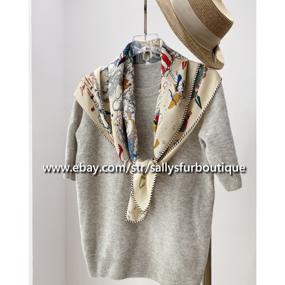 Sallys 70% Cashmere & 30% Silk Scarf Cloud Animals Print Double Face Shawl 35"