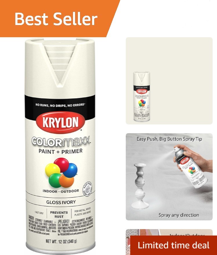 COLORmaxx Gloss Ivory Spray Paint & Primer - Fast-Drying, Rust Resistant, 12 oz