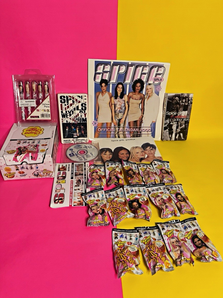 Spice Girls 30th! 12 Chupa Chups Lot Calendar 2000 GAME VHS Stickers Pens BUNDLE