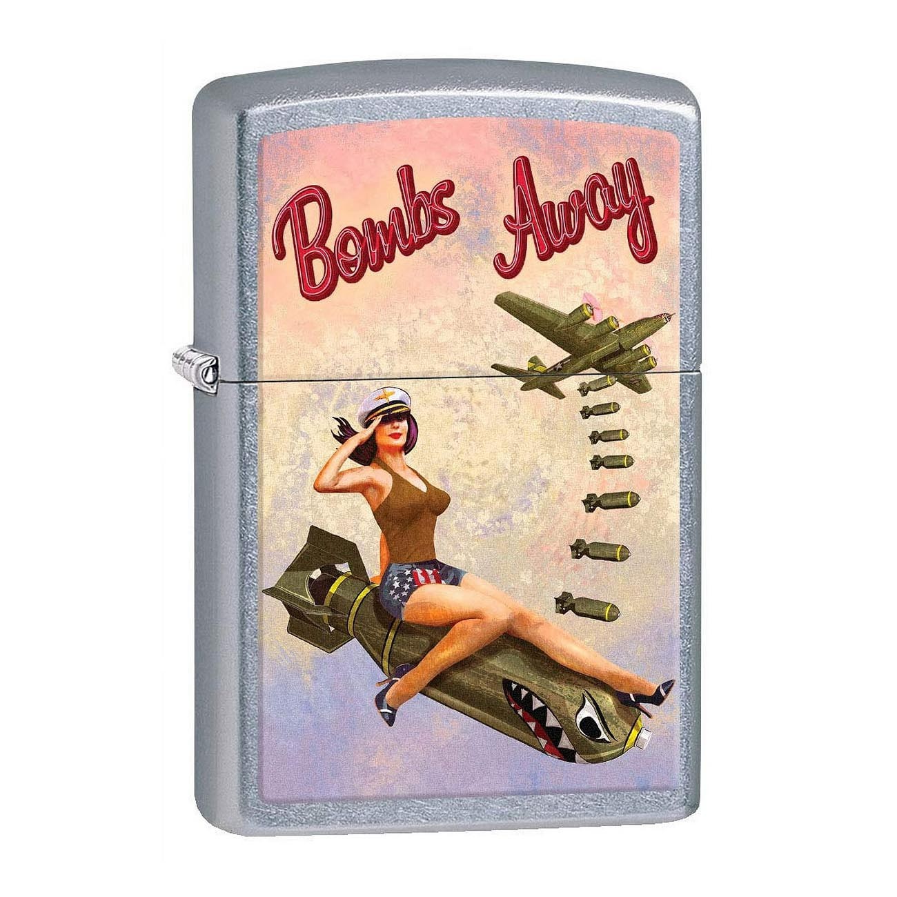 *207BOMBS* Zippo 80778 Windproof Lighter - Pinup Nose Art "Bombs Away Girl" Impr