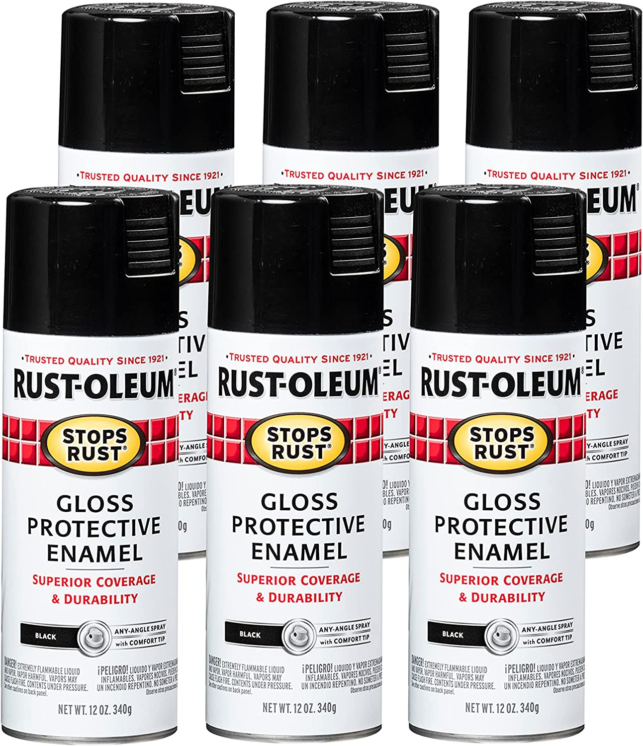 7779830-6PK Stops Rust Spray Paint, 12 Oz, Gloss Black, 6 Pack