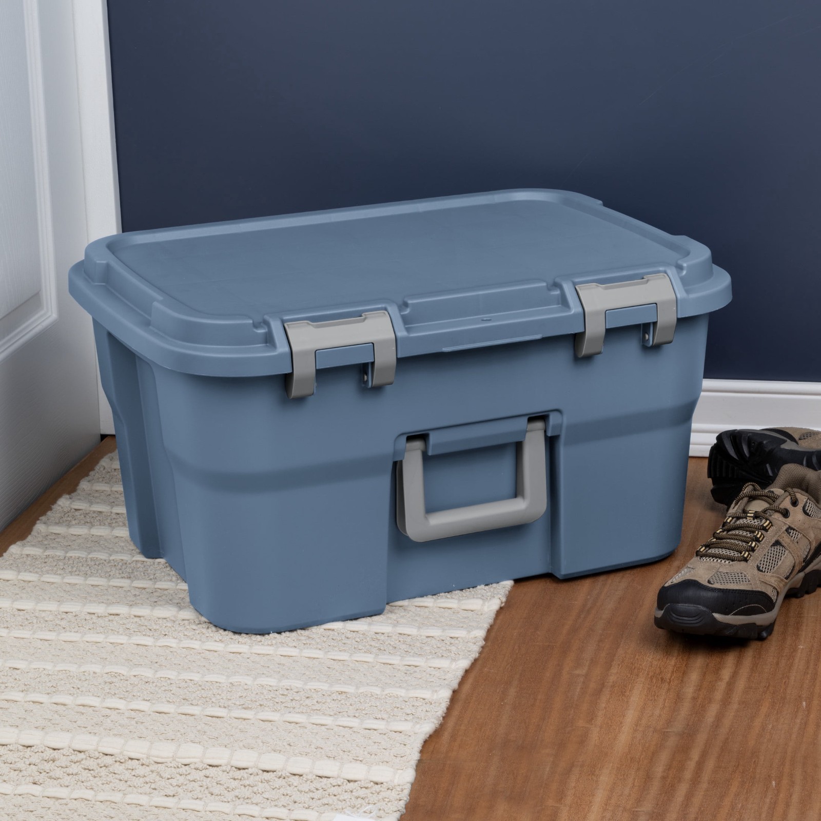 2 Pack Sterilite 14 Gallon Lockable Footlocker Storage Bin Blue with Handle