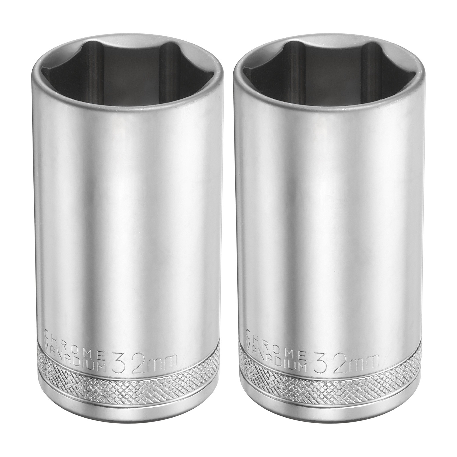 2pcs 6 Points Deep Socket 1/2" Drive 32mm Nickel Plating Hex Socket 3.1" Long