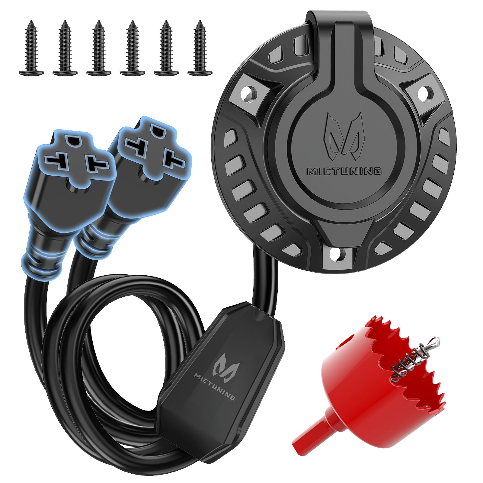 20A 125V AC Port Plug,w/12AWG RV Shore Power Inlet Socket 5-in-1 T-Blade Adapter