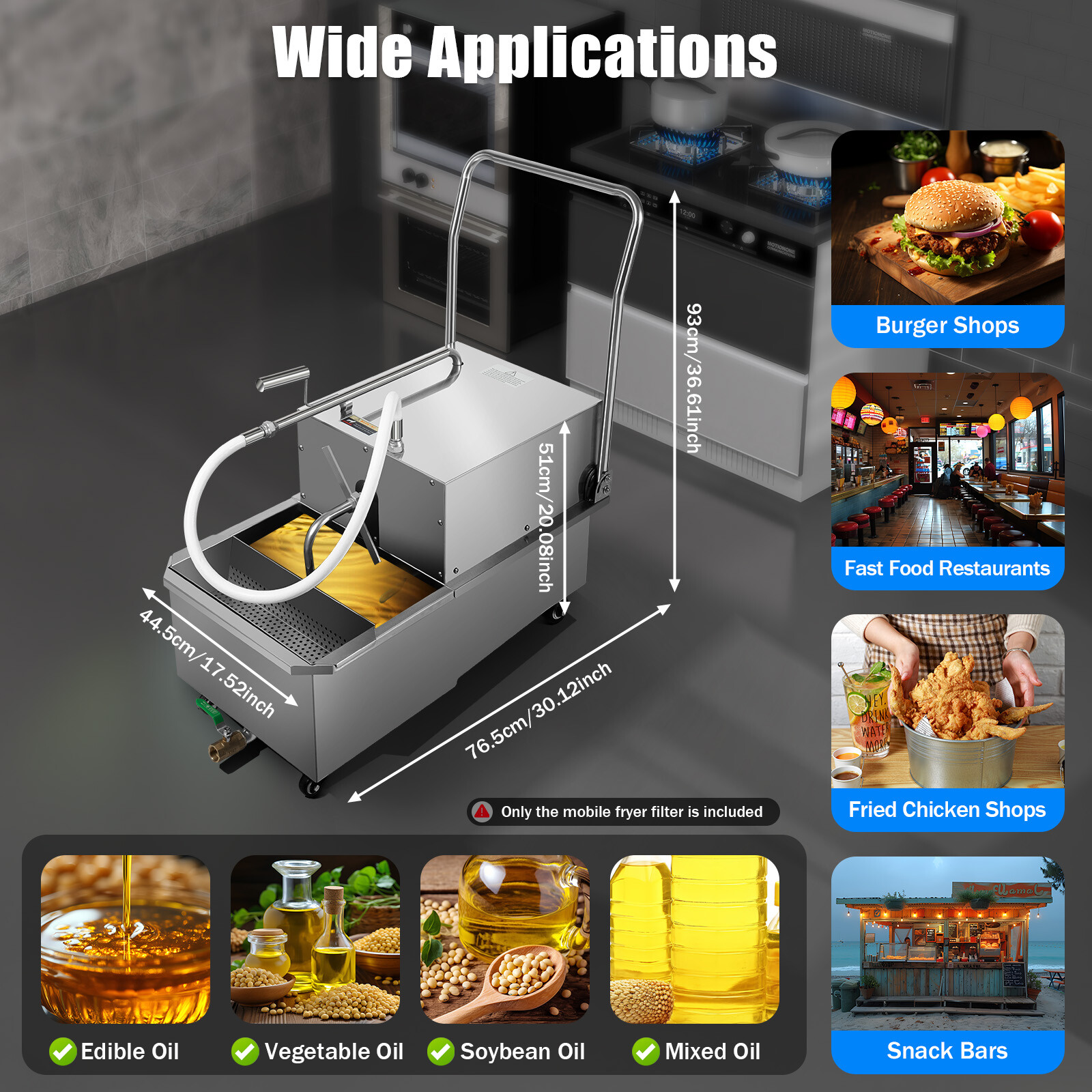 55L Fryer Oil Filter Cart Machine Commercial Kitchen Oil Filtration System SALE